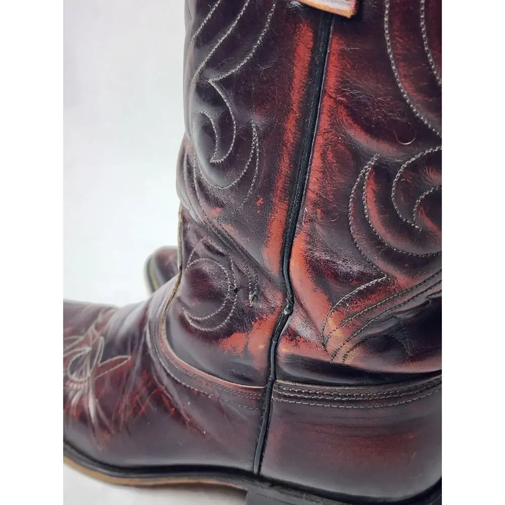 Acme Circle A Men's Size 8 E Western Brown Embroidered Leather Cowboy Boots